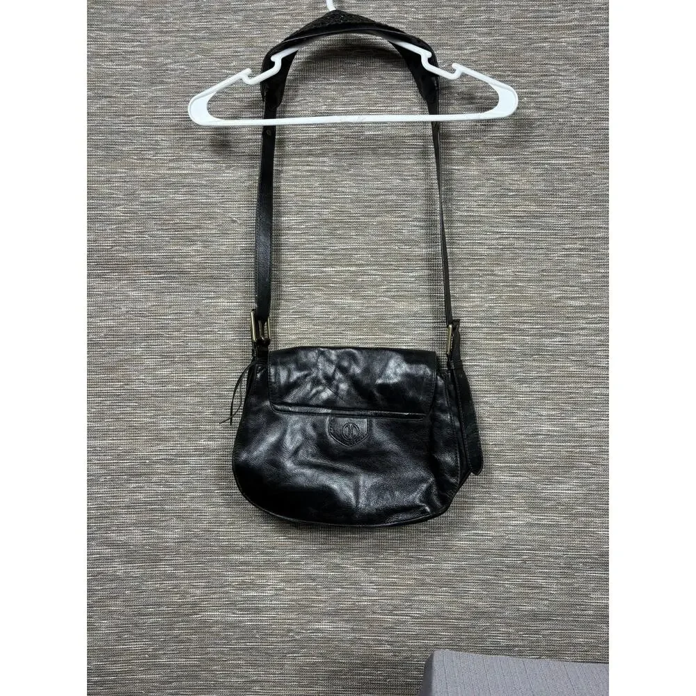Saddle Bag Womens Medium Black Leather Braided Crossbody Shoulder Zip Purse